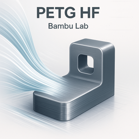 Impression en PETG HF Bambu Lab, representant une piece technique et illustrant la vitesse d'impression