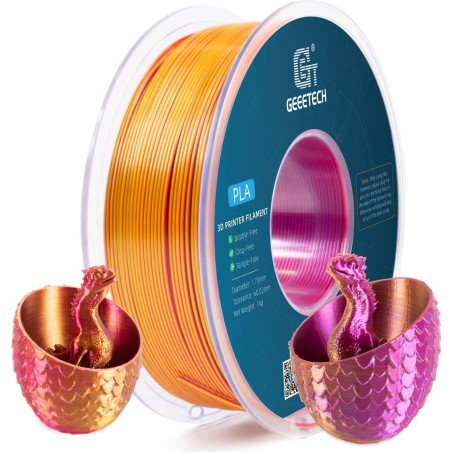 Filament PLA Silk tricolore rouge or et violet GEEETECH