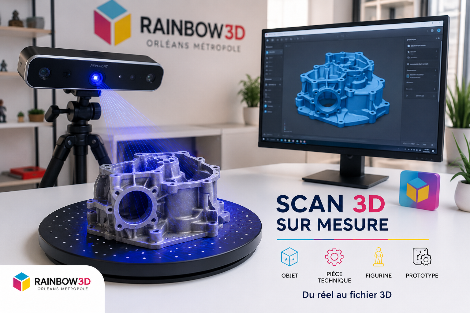 Service scan 3D RAINBOW3D Orléans Métropole pour objet, pièce technique, figurine et prototype