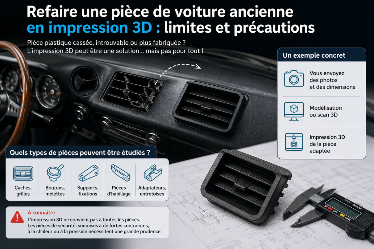Refaire une pièce de voiture ancienne en impression 3D : limites et précautions