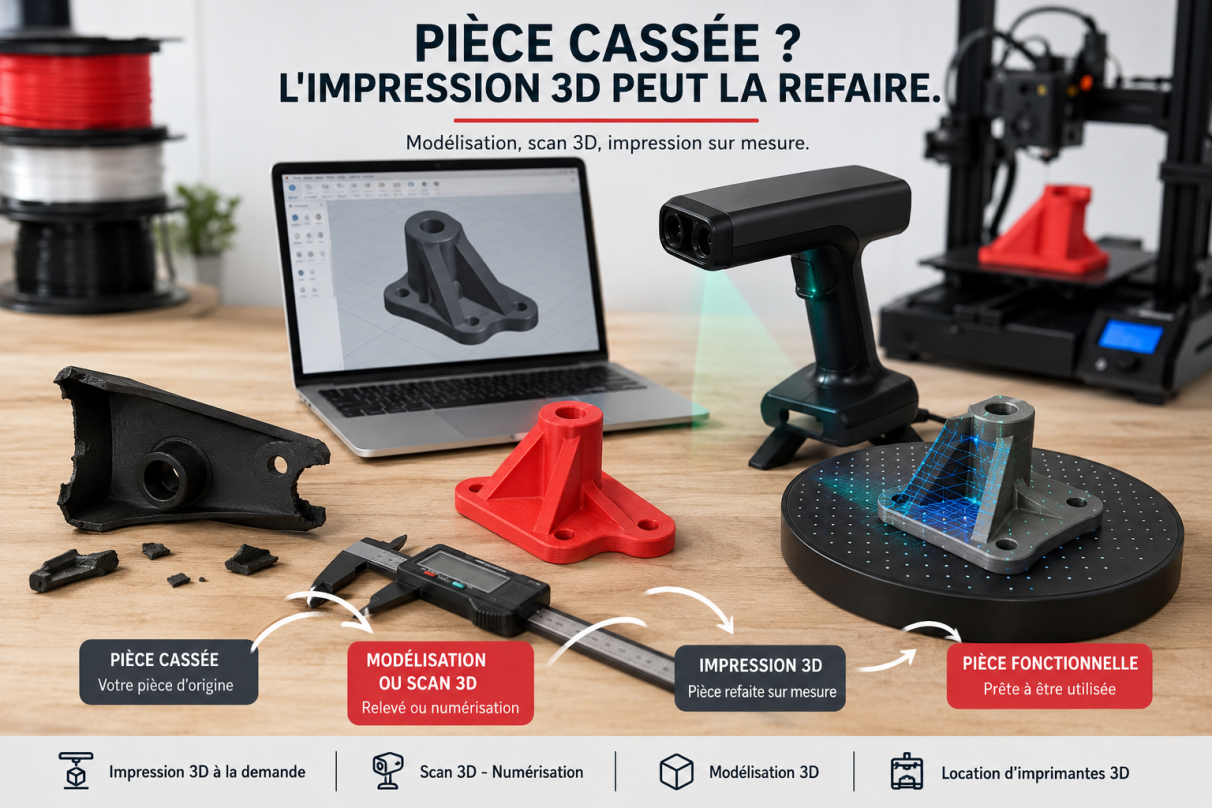 Refaire une pièce cassée en plastique : impression 3D, scan 3D ou modélisation ?